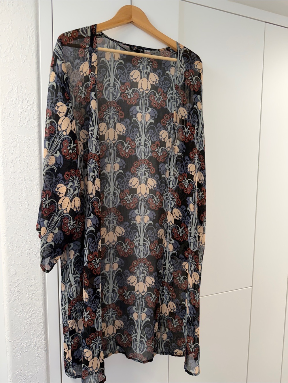 Topshop Black Floral-Print Sheer Kimono